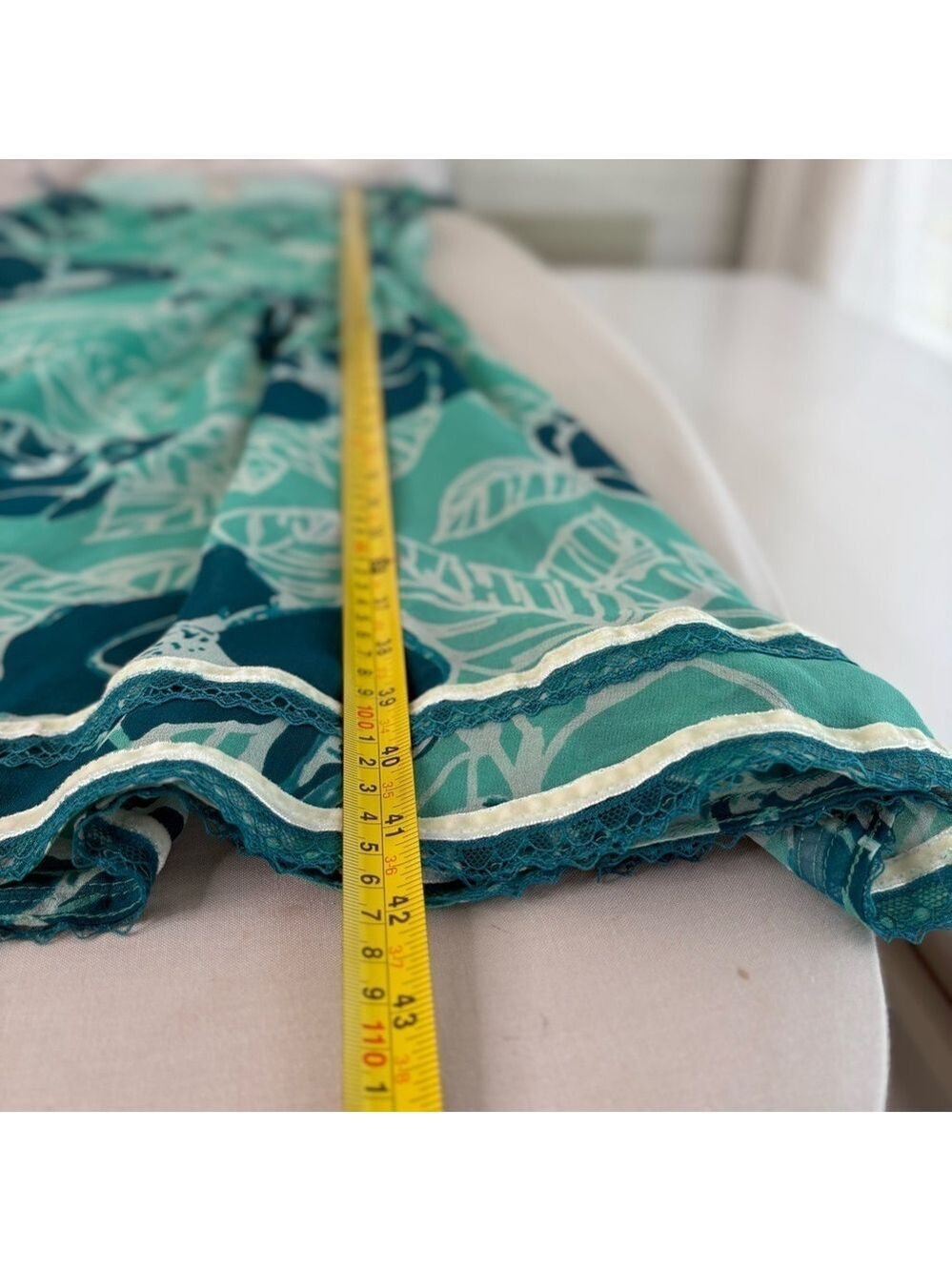 Odille 100% Silk Drop Waist Dress 6 Teal Floral Velvet Lace 90s Y2K Whimsigoth - Picture 11 of 15